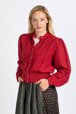 Gottseidank Trachtenstrickjacke Damen Lea Sauerkirschrot Getragen | Gottseidank Women's Traditional Knit Jacket Lea Sour cherry red worn