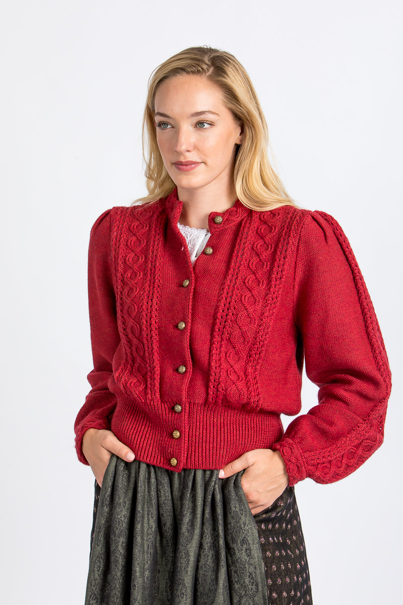 Gottseidank Trachtenstrickjacke Damen Lea Sauerkirschrot Vorderansicht | Gottseidank Women's Traditional Knit Jacket Lea Sour cherry red front view