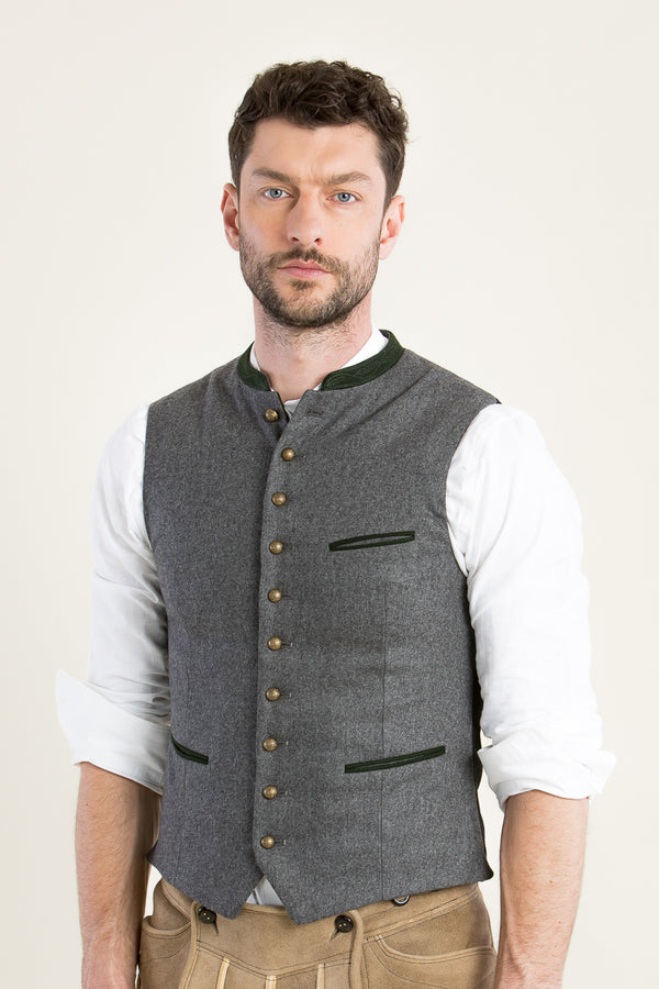 Gottseidank Trachtenweste Konstantin zinngrau Rückansicht | Gottseidank traditional vest Konstantin pewter grey back view