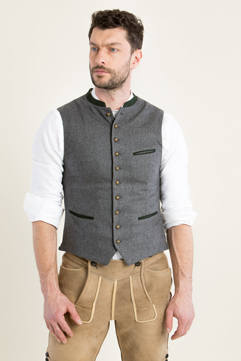 Gottseidank Trachtenweste Konstantin zinngrau Detail | Gottseidank traditional vest Konstantin pewter grey detail