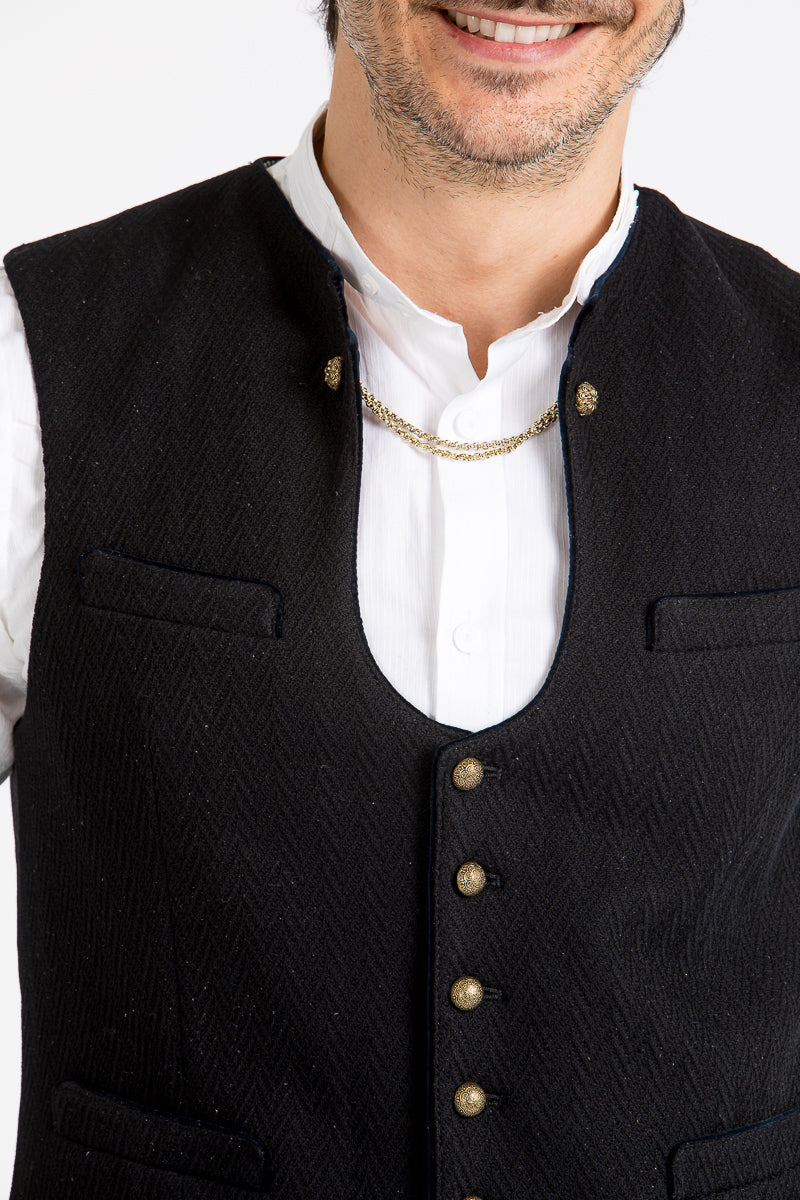 Gottseidank Miesbacher Weste Ignaz schwarzblau Detail | Gottseidank Ignaz Black-blue detail