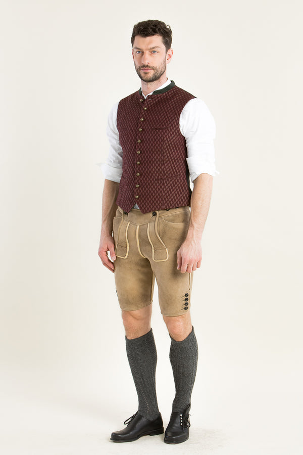 Gottseidank Trachtenweste Konstantin merlorot Vorderansicht | Gottseidank traditional vest Konstantin merlot red front view