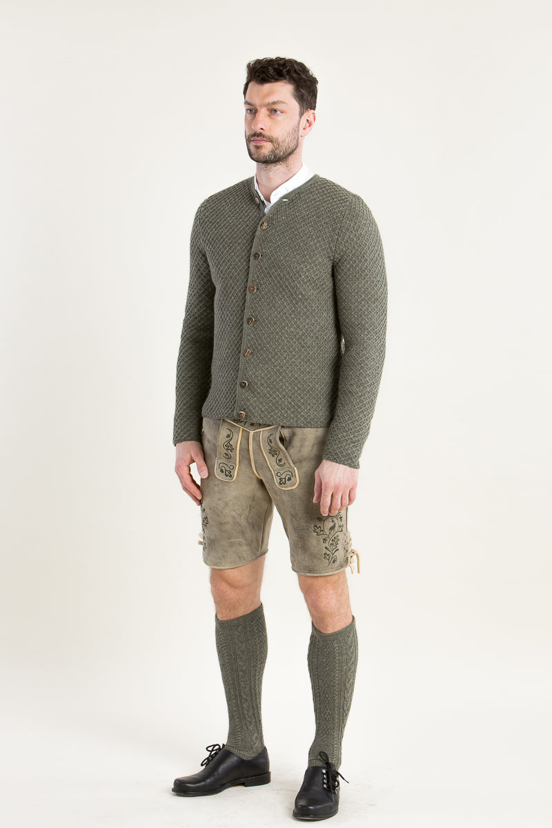 Gottseidank Strickjanker Xaver oliv Rückansicht | Gottseidank Xaver knitted janker olive back view