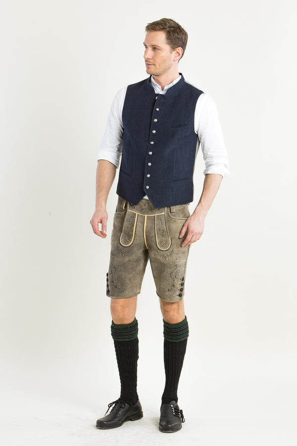 Grasegger Leinenweste Aurach blau Vorderansicht | Grasegger linen vest Aurach blue front view