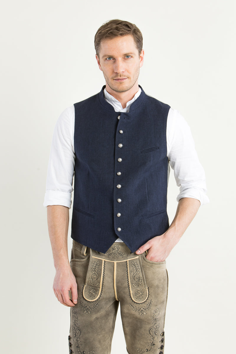 Grasegger Leinenweste Aurach blau Detail | Grasegger linen vest Aurach blue detail