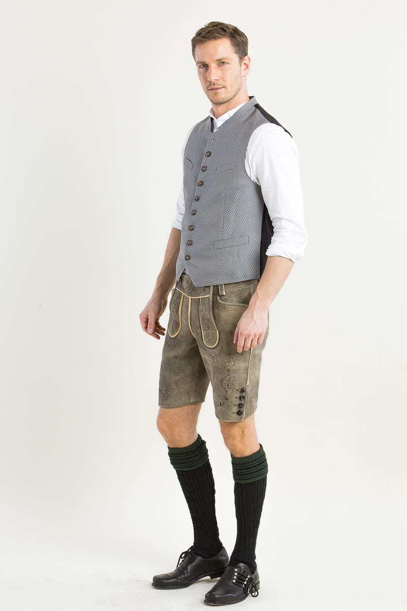 Grasegger Trachtenweste Voitl graublau Vorderansicht | Grasegger waistcoat Voitl grey-blue front view