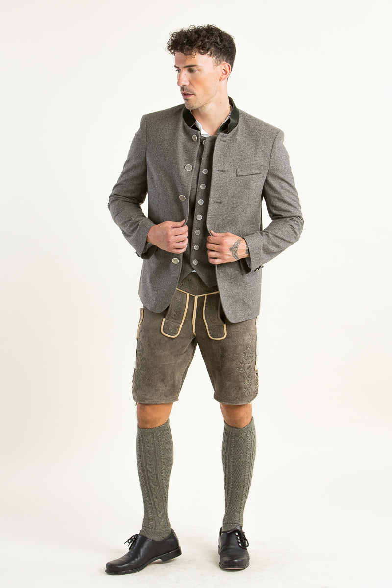 Grasegger Trachtenjanker Prometheus grau/beige Rückansicht | Grasegger traditional jacket Prometheus grey/beige back view