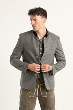 Grasegger Trachtenjanker Prometheus grau/beige Detail Samtkragen | Grasegger traditional jacket Prometheus grey/beige velvet collar detail