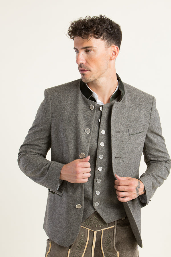 Grasegger Trachtenjanker Prometheus grau/beige Vorderansicht | Grasegger traditional jacket Prometheus grey/beige front view