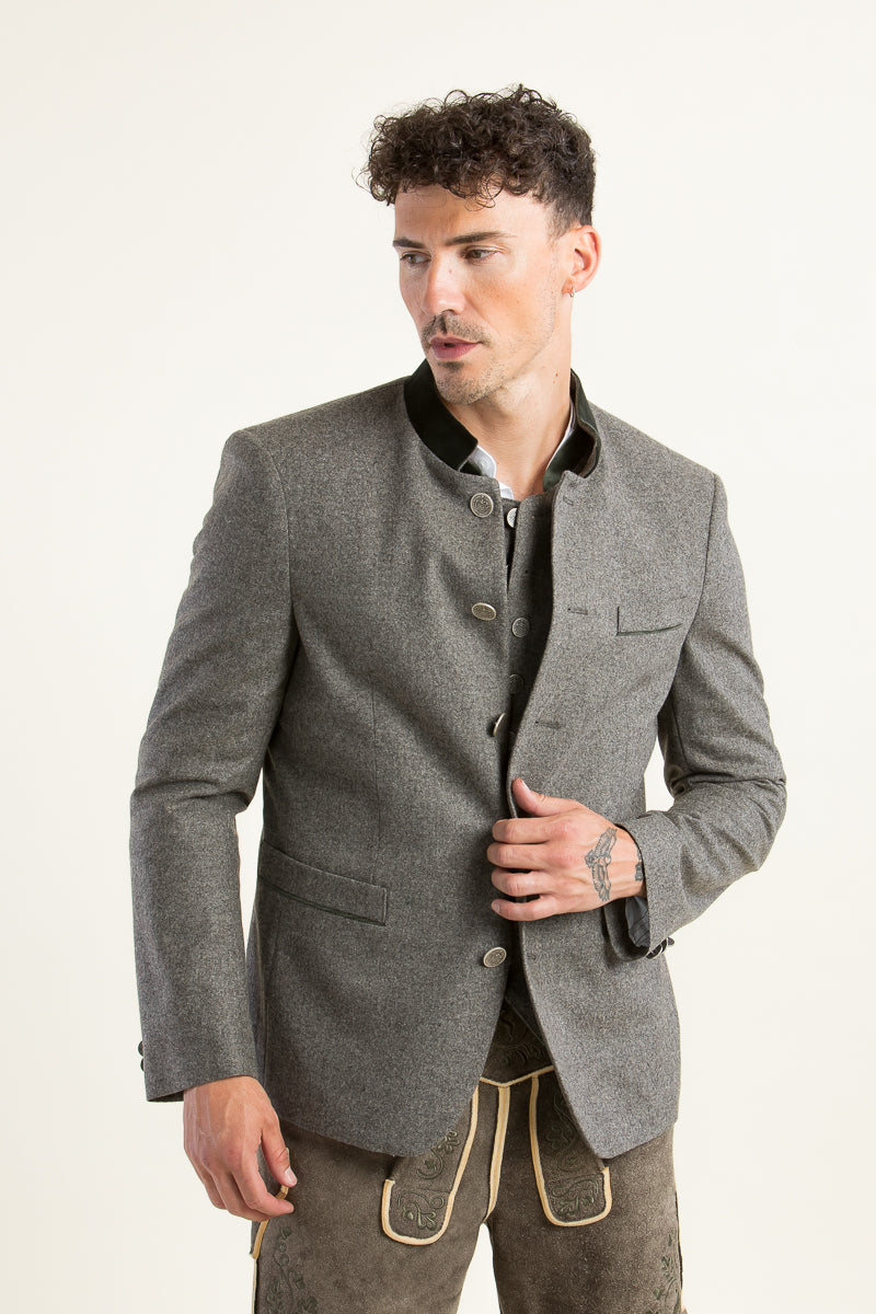 Grasegger Trachtenjanker Prometheus grau/beige Detail Knopfleiste | Grasegger traditional jacket Prometheus grey/beige button placket detail