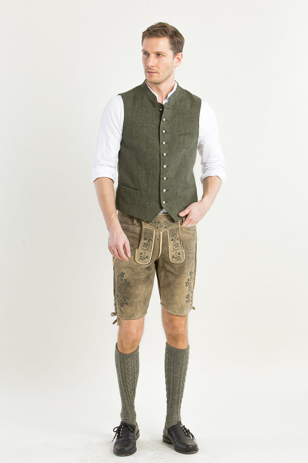 Grasegger Leinenweste Aurach grün Vorderansicht | Grasegger linen vest Aurach green front view