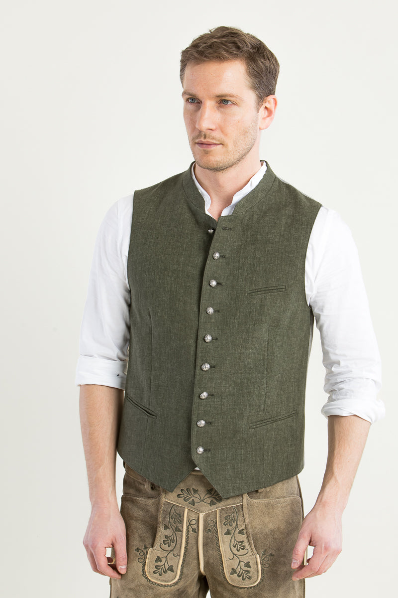 Grasegger Leinenweste Aurach grün Rückansicht | Grasegger linen vest Aurach green back view