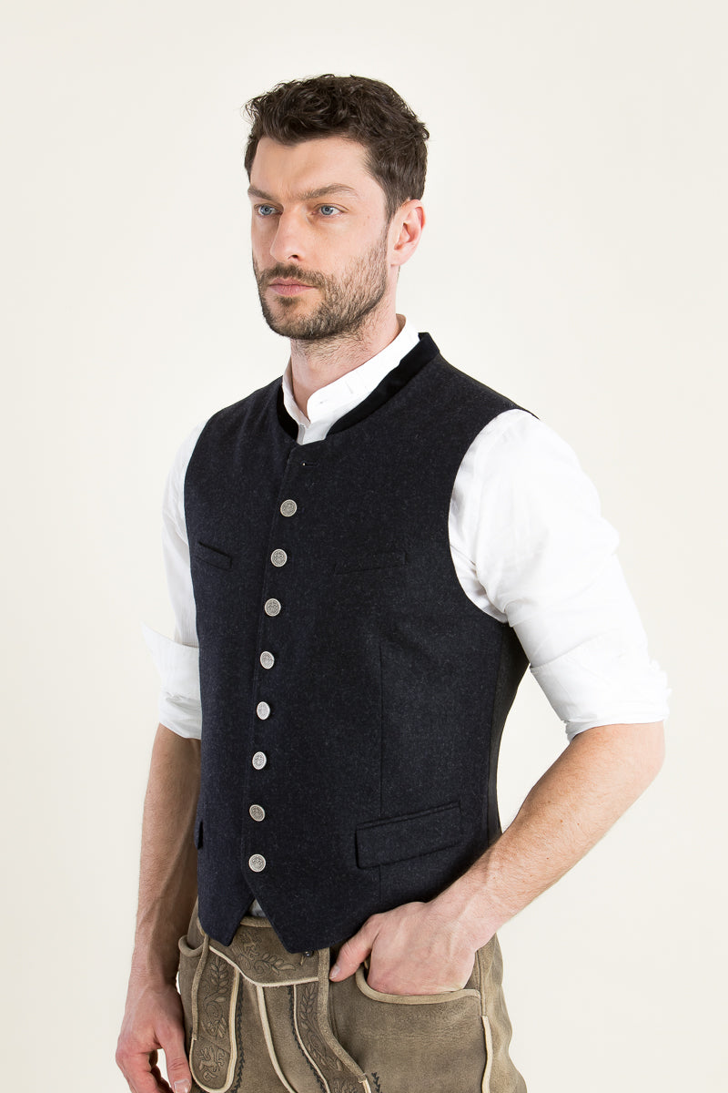 Grasegger Lodenweste Vittorio dunkelblau Rückansicht | Grasegger loden waistcoat Vittorio dark blue back view