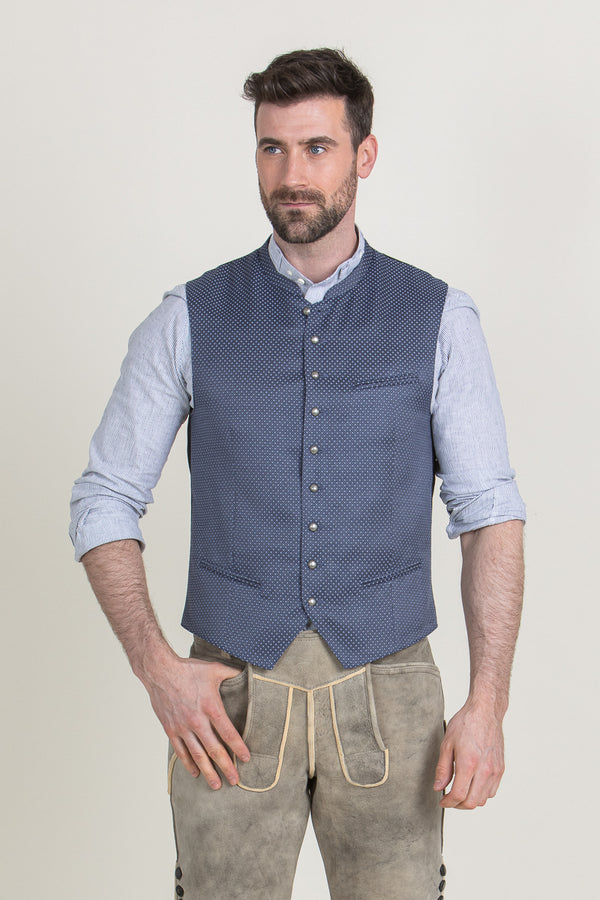 Hammerschmid Trachtenweste Johann blau Vorderansicht | Hammerschmid traditional vest Johann blue front view