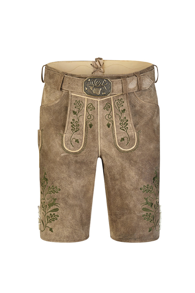 Spieth & Wensky Lederhose Harry patina grün Vorderansicht | Spieth & Wensky lederhosen Harry patina green front view
