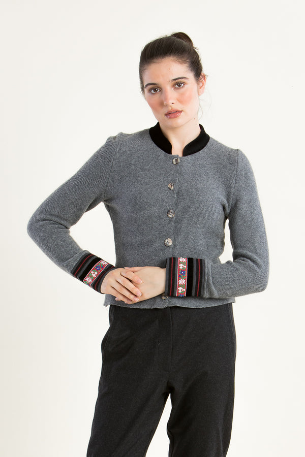 Heidi Trachtenstrickjacke Damen Grau Rückansicht | Heidi Women's Traditional Knit Jacket Grey back view
