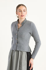 Heidi Trachtenstrickjacke Damen Hellgrau Detail | Heidi Women's Traditional Knit Jacket Light grey detail