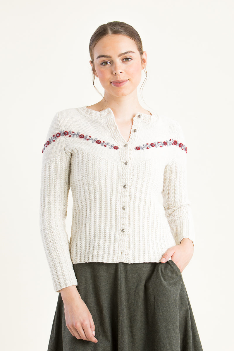 Heidi Trachtenstrickjacke Damen Ecru Vorderansicht | Heidi Women's Traditional Knit Jacket Ecru front view