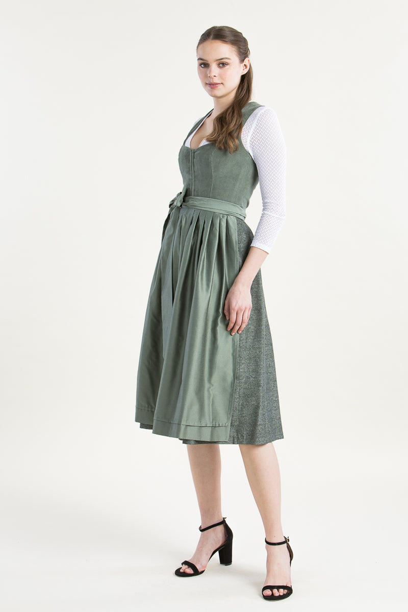 Heimatglück Cord-Dirndl Anneliese salbei Detail Mieder | Heimatglück corduroy dirndl Anneliese sage bodice detail
