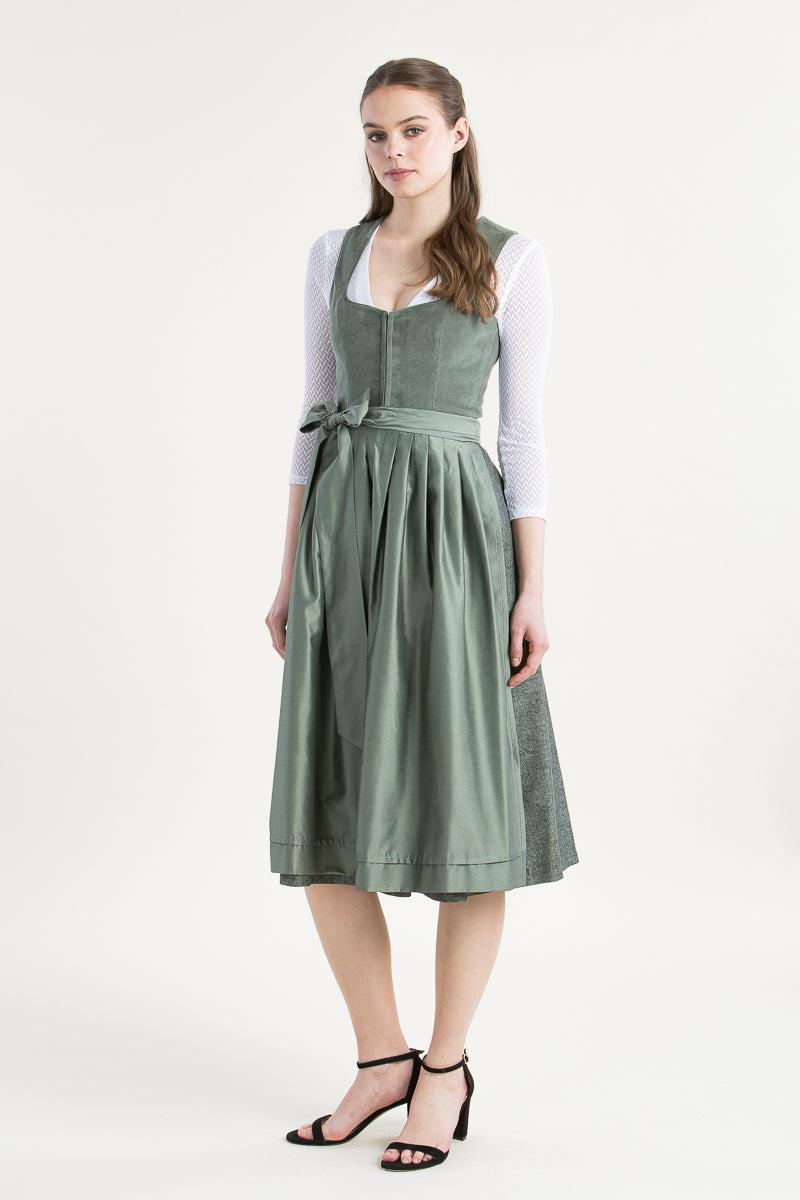 Heimatglück Cord-Dirndl Anneliese salbei Vorderansicht | Heimatglück corduroy dirndl Anneliese sage front view