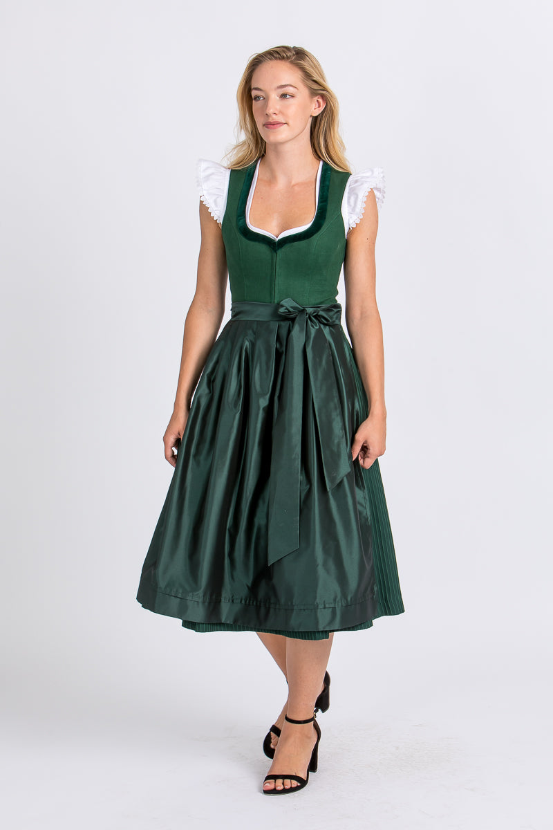 Heimatglück Leinendirndl Tamara tanne Vorderansicht | Heimatglück linen dirndl Tamara fir green front view