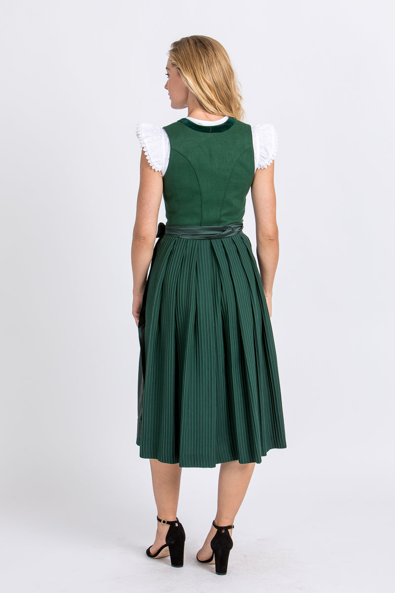 Heimatglück Leinendirndl Tamara tanne Rückansicht | Heimatglück linen dirndl Tamara fir green back view