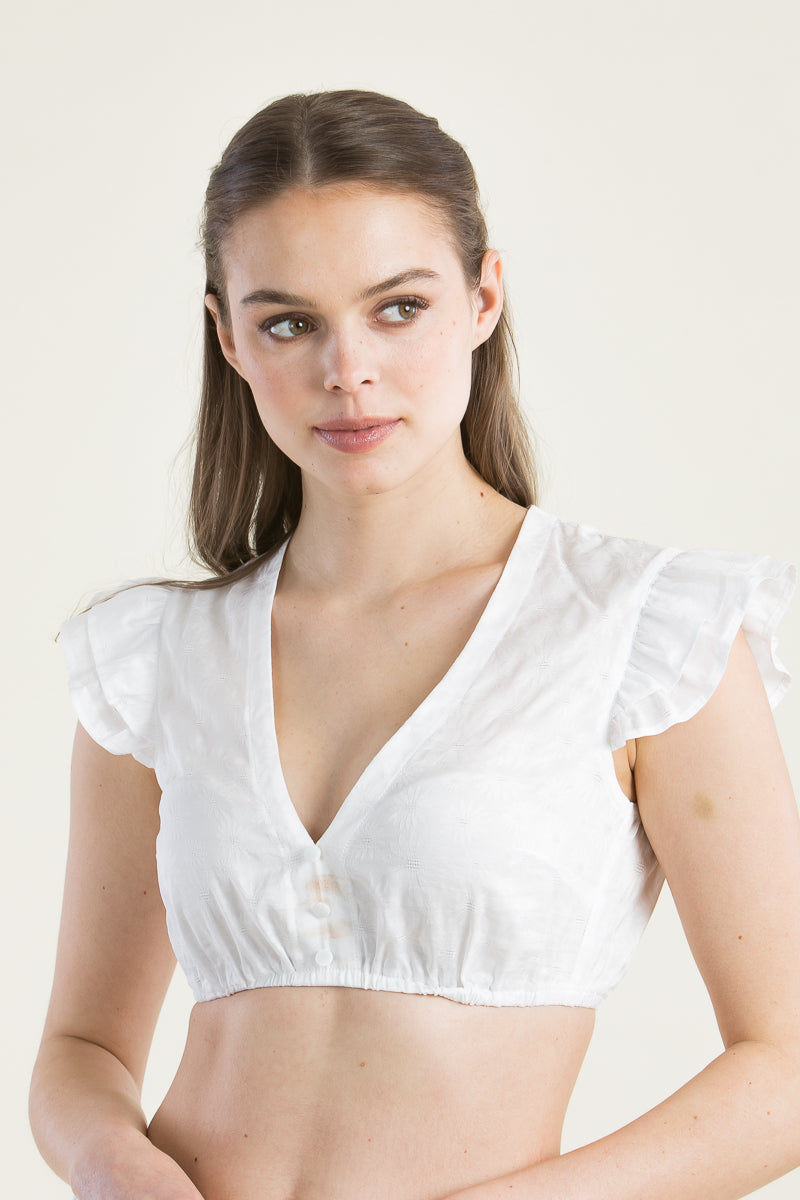 Heimatglück Dirndlbluse Greta Flügelarm weiß Rückansicht | Heimatglück Dirndl Blouse Greta wing sleeve white back view