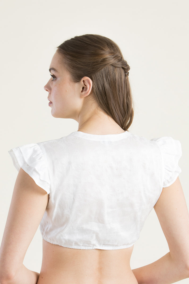 Heimatglück Dirndlbluse Greta Flügelarm weiß Detail | Heimatglück Dirndl Blouse Greta wing sleeve white detail