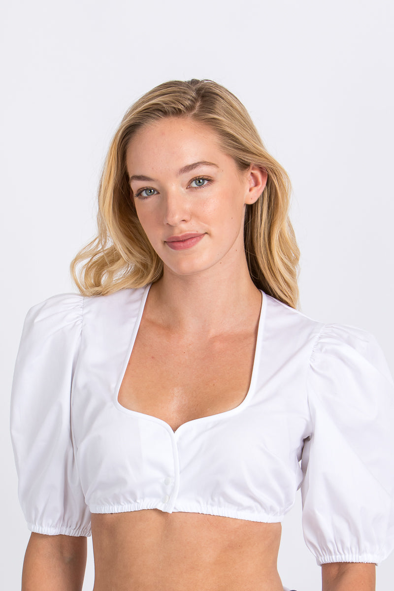 Heimatglück Dirndlbluse Heidi weiß Getragen | Heimatglück dirndl blouse Heidi white worn