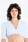 Heimatglück Dirndlbluse Rosalie Ballonarm weiß Vorderansicht | Heimatglück Dirndl Blouse Rosalie balloon sleeve white front view