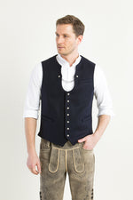 Heimatglück Trachtenweste Adrian marine Detail | Heimatglück traditional vest Adrian navy detail