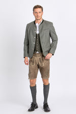 Heimatglück Trachtenjanker Josef grau/oliv Rückansicht | Heimatglück traditional jacket Josef grey/olive back view