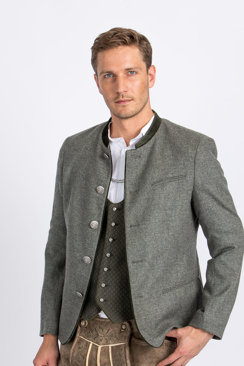 Heimatglück Trachtenjanker Josef grau/oliv Vorderansicht | Heimatglück traditional jacket Josef grey/olive front view