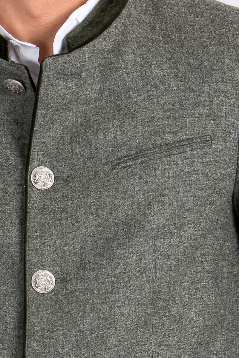 Heimatglück Trachtenjanker Josef grau/oliv Detail | Heimatglück traditional jacket Josef grey/olive detail