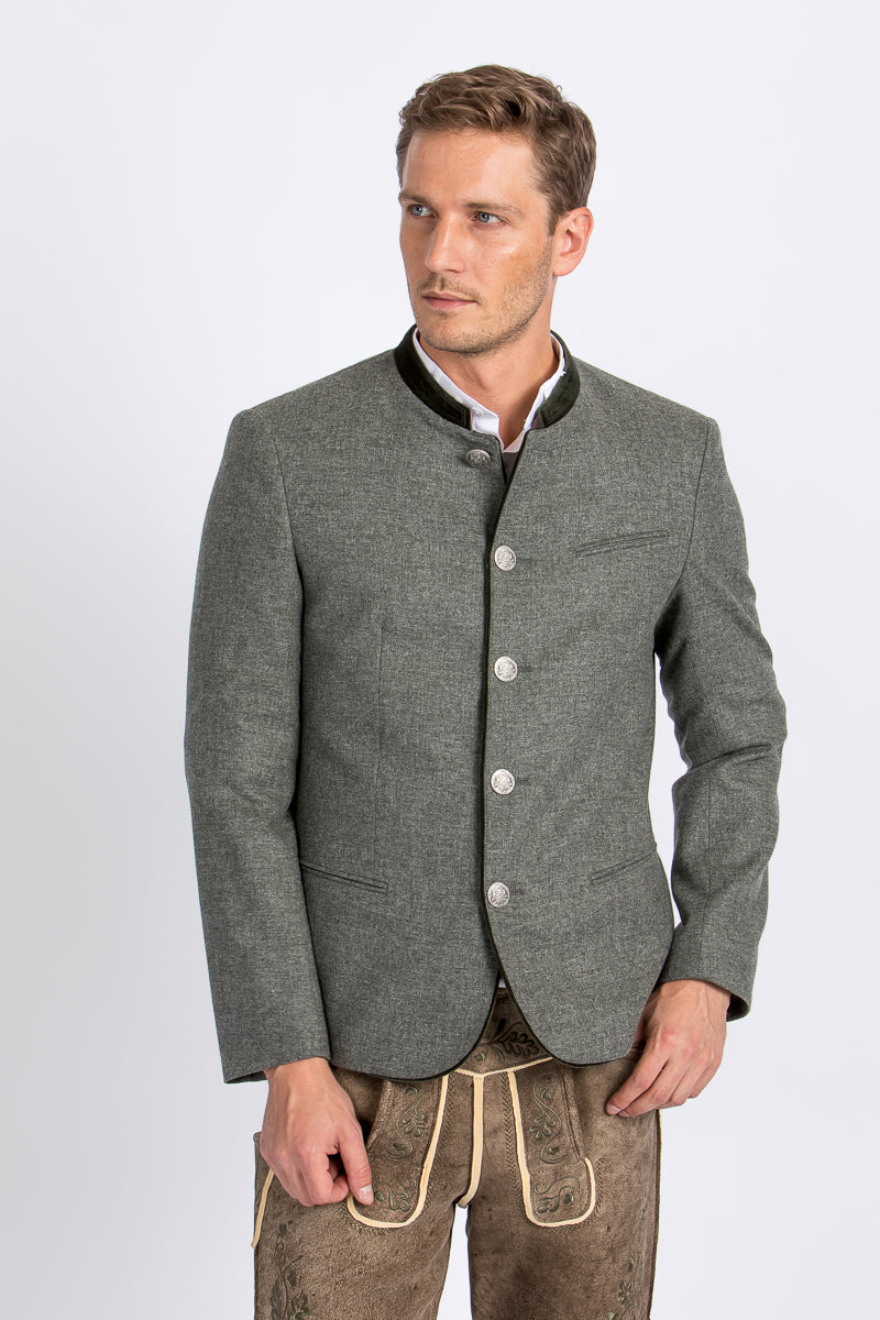 Heimatglück Trachtenjanker Josef grau/oliv Detail | Heimatglück traditional jacket Josef grey/olive detail