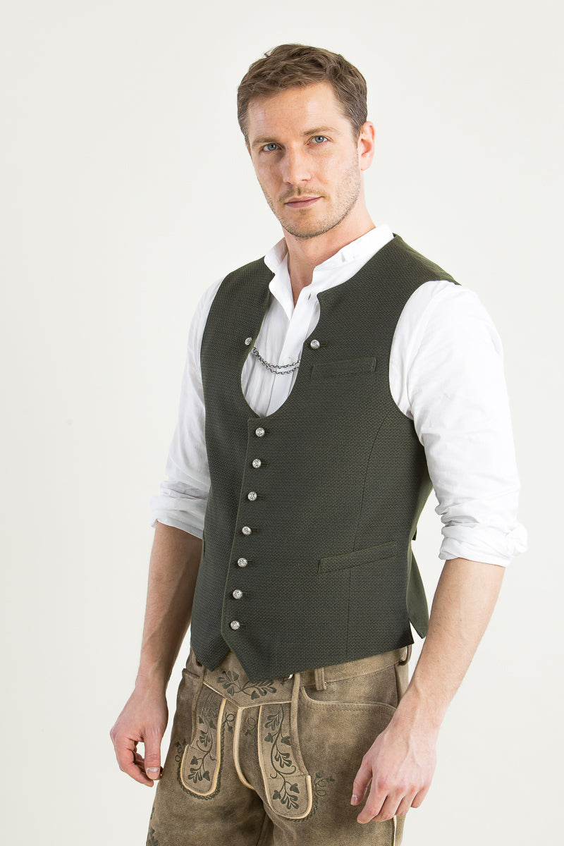 Heimatglück Miesbacher Weste Maximilian oliv Rückansicht | Heimatglueck Miesbacher vest Maximilian olive back view