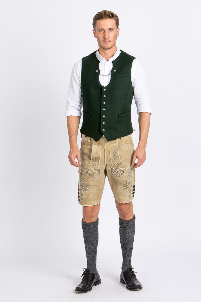 Heimatglück Trachtenweste Adrian tanne Vorderansicht | Heimatglück traditional vest Adrian fir green front view