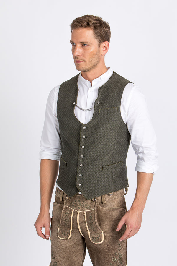 Heimatglück Miesbacher Trachtenweste Anton olivgrün Detail | Heimatglück vest Anton olive green detail