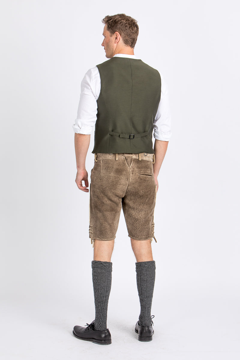 Heimatglück Miesbacher Trachtenweste Anton olivgrün Rückansicht | Heimatglück vest Anton olive green back view