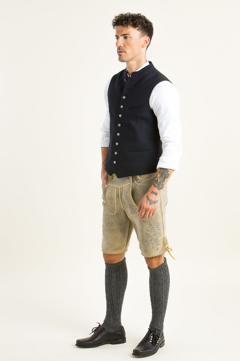 Ostarrichi Hirschlederhose Ludwig granit/silber Detail | Ostarrichi Stag Leather Lederhosen Ludwig Granite Silver detail