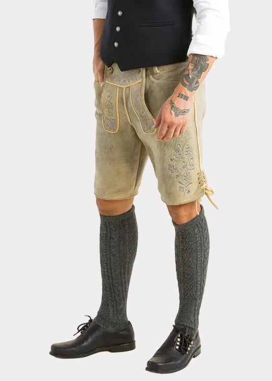 Ostarrichi Hirschlederhose Ludwig granit/silber Detail | Ostarrichi Stag Leather Lederhosen Ludwig Granite Silver detail