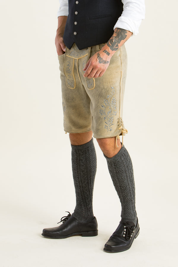 Ostarrichi Hirschlederhose Ludwig granit/silber Rückansicht | Ostarrichi Stag Leather Lederhosen Ludwig Granite Silver back view