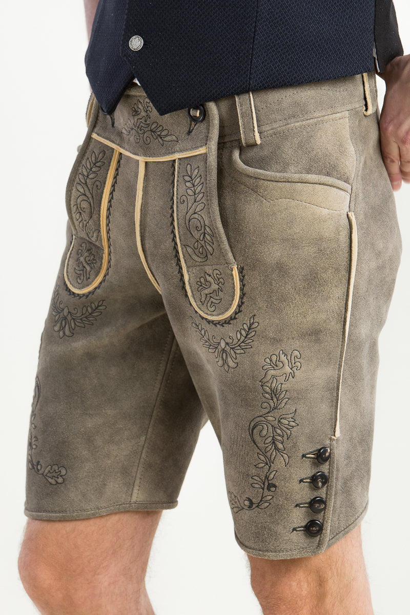 Ledergott Hirschlederhose Luis flanell beige Rückansicht | Ledergott Stag Leather Lederhosen Luis Flannel Beige back view