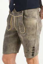 Ledergott Hirschlederhose Luis flanell beige Rückansicht | Ledergott Stag Leather Lederhosen Luis Flannel Beige back view