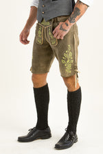 Ostarrichi Hirschlederhose Ludwig antik stein Vorderansicht | Ostarrichi Stag Leather Lederhosen Ludwig Antique Stone front view
