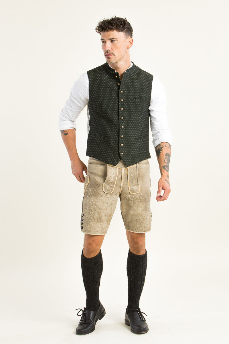 Ostarrichi Hirschlederhose Weissenberg granit/beige Rückansicht | Ostarrichi Deerskin Lederhose Weissenberg granite/beige back view