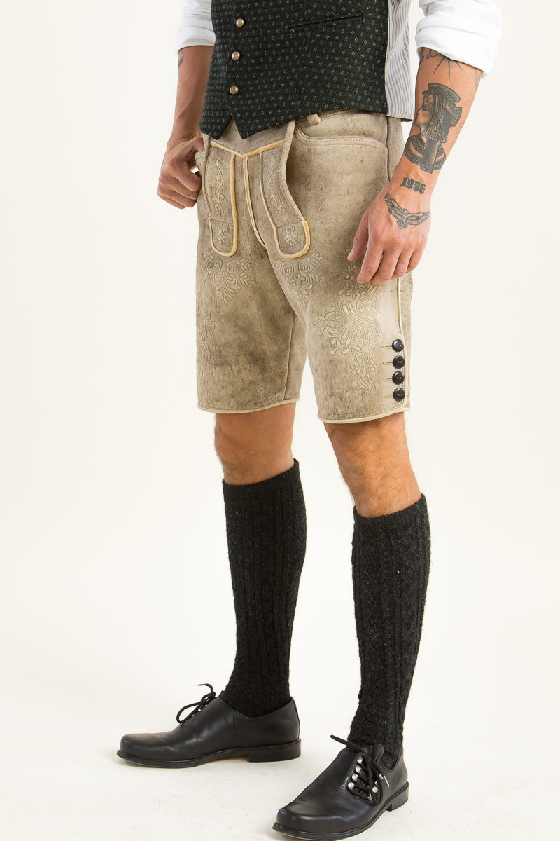 Ostarrichi Hirschlederhose Weissenberg granit/beige Detail | Ostarrichi Deerskin Lederhose Weissenberg granite/beige detail
