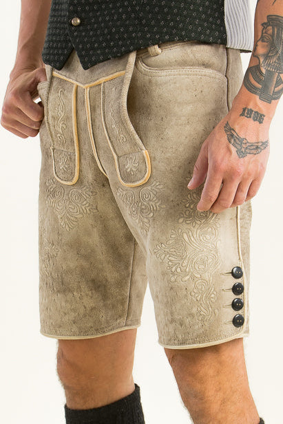 Ostarrichi Hirschlederhose Weissenberg granit/beige Detail | Ostarrichi Deerskin Lederhose Weissenberg granite/beige detail