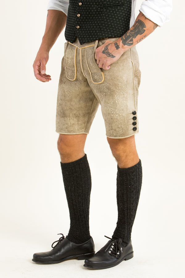 Ostarrichi Hirschlederhose Weissenberg granit/beige Vorderansicht | Ostarrichi Deerskin Lederhose Weissenberg granite/beige front view