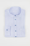Wallmann Trachtenhemd Stehkragen blau gestreift Vorderansicht | Wallmann traditional shirt stand-up collar blue striped front view